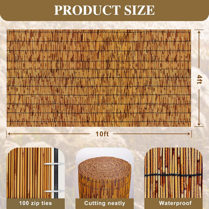 Bamboo Fence,Reed Fencing 4Feet High Bamboo Privacy Screen Outdoor for Patio, Reed Screen for Privacy Garden Backyard Balcony,4x10FT