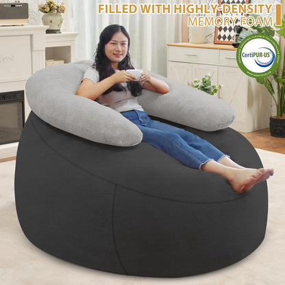 HABUTWAY Bean Bag Chair with U-Shaped Pillow for Adult and Kids Big BeanBag Chair with Filling Ultra Soft Teddy Fleece Couch Chair with Washable Cover for Living Room Bedroom, Dark Grey & Light Grey