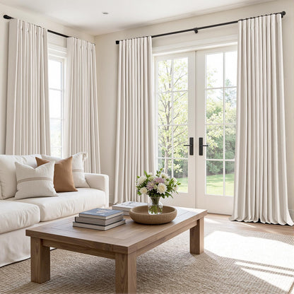 MIULEE 100% Blackout Curtains 84 Inch Long 2 Panels for Bedroom, Thick Luxury Faux Linen Black Out Curtain Room Darkening Back Tab Pleat Window Textured Drapes with Hooks for Living Room, Ivory