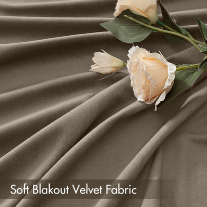 MIULEE Taupe Velvet Curtains Thermal Insulated Blackout Curtain Drapes for Bedroom Living Room Darkening 96 Inches Long Curtains Panels Rod Pocket Set of 2