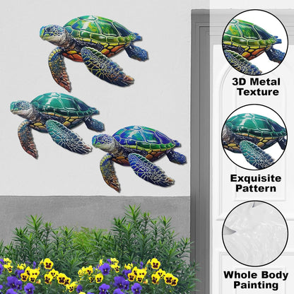 John's Studio 3Pcs Metal Turtle Sea Wall Decor Outdoor Garden Hanging Art Sculptures Home Ocean Theme Decorations for Kitchen Bathroom and Pool