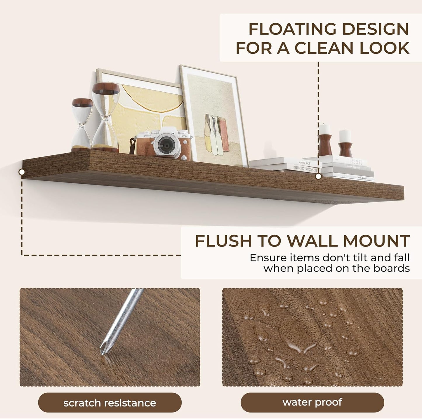 RICHFOCUS 55Inch Floating Shelves for Wall 1 Pack Shelves for Bedroom|Kitchen|Bathroom Wall Mounted Rustic Wood Floating Shelf with Invisible Brackets for Books|Storage|Decor, Walnut