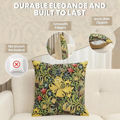 Charlotte Home Furnishings Throw Pillow Covers, Decorative Boho Pillow Cover for Couch, Living Room, Golden Lily Black Square Cushion Cases 18x18 in, European Cotton Jacquard Woven, Cozy Bedroom Decor