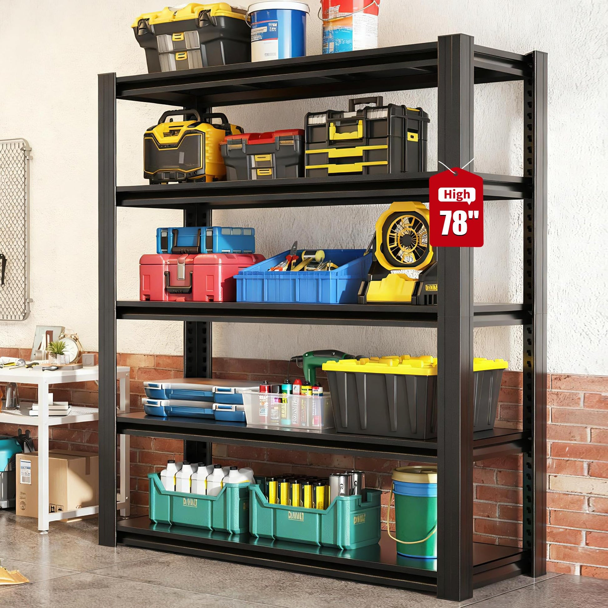 FOSTOKO Storage Shelves, 5-Tier Garage Shelving, Adjustable Heavy Duty Shelving Units, Metal