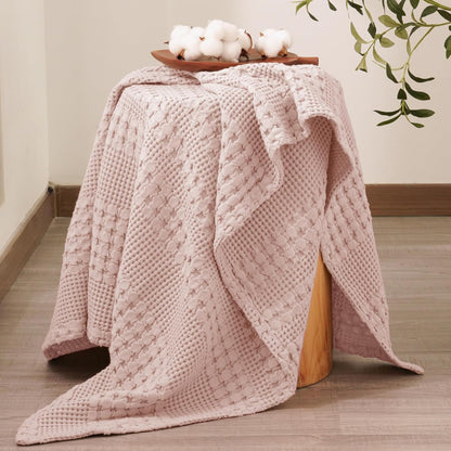 PHF 100% Cotton Waffle Weave Throw Blanket, Soft Lightweight Breathable Cozy Summer Throws for Couch Bed Sofa, Luxury Aesthetic Woven Blanket for Home Decor & Office, 50"x60", Pink/Mauve