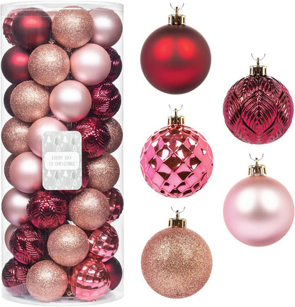 Every Day is Christmas Ornaments, Shatterproof Christmas Tree Ornament Set, Christmas Balls Decoration 50 Count (2.24"/57mm, Pink Rose)