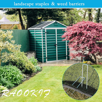 RAOOKIF 12 Inch Galvanized Garden Landscape Staples Stakes, 200Pcs Garden Metal Stakes, 11 Gauge Heavy Duty Ground Stakes for Decoration, Fence Stakes Lawn Stake, Fabric Pins