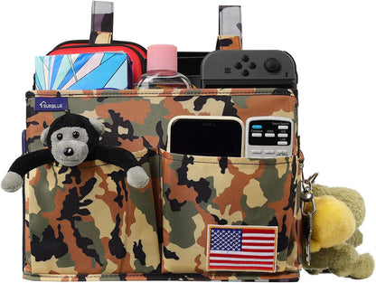 Surblue Bedside Caddy Hanging Organizer Storage Bag Pocket for Bunk, Hospital Beds, College Dorm Rooms, Baby Bed Rails, Wheelchair Side Bag, Camp Chairs, 4 Pockets and 2 Hooks (Small Desert)