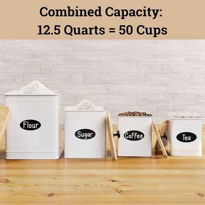 Kitchen Canisters for Countertop Set of 4 with Customizable Chalkboard Labels & Marker Pen - Big Iron Kitchen Canisters with Airtight Lids - Canisters Sets for the Kitchen - White Kitchen Canister Set