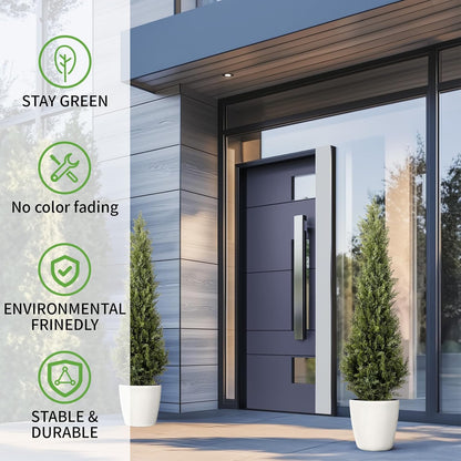 4 FT Artificial Cedar Topiary Trees 2 Set, Realistic Fake Cypress Tree Tall Faux Pine Shrubs Plants Artificial Cypress Trees for Home Offices Porch Decor (4 FT)