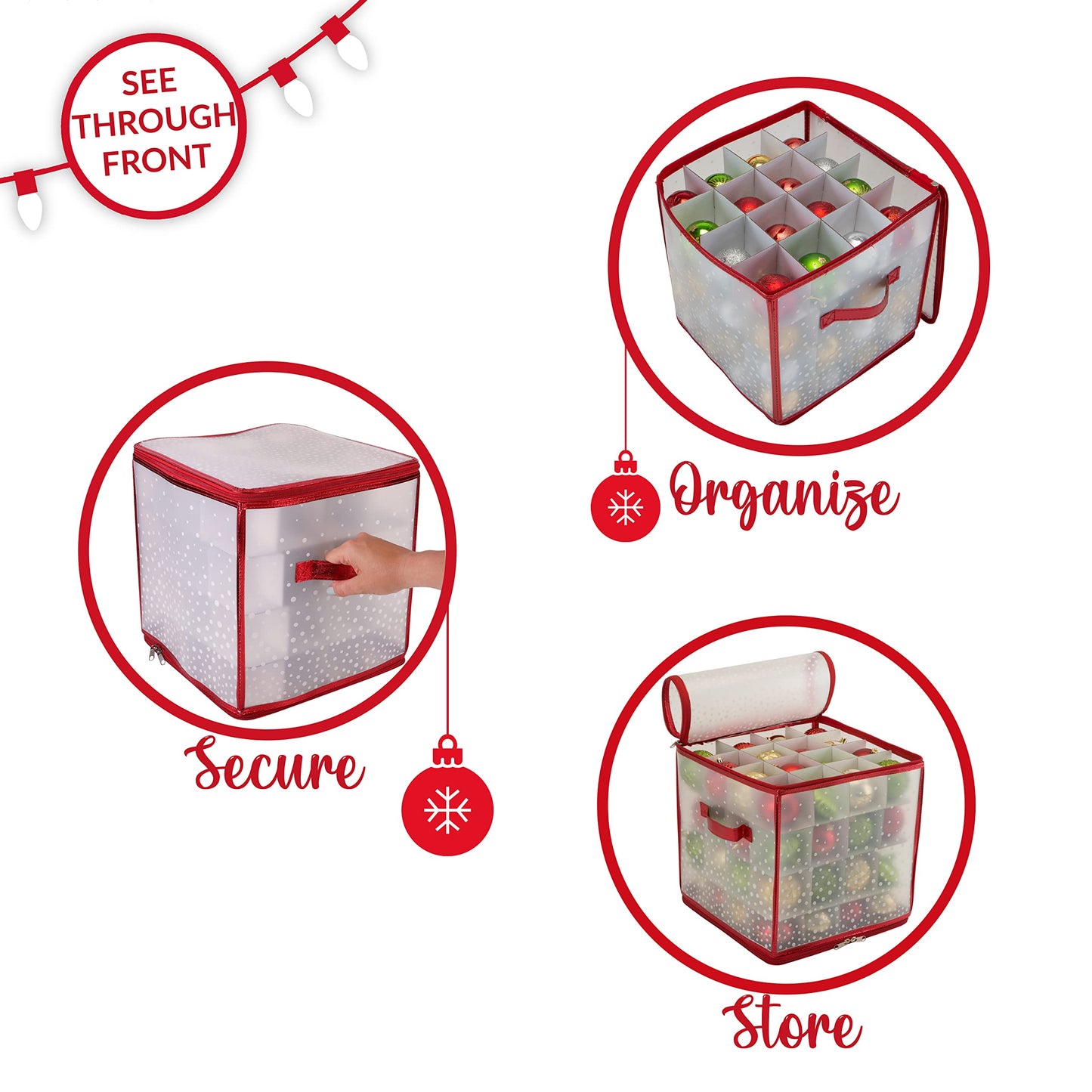 Simplify 64 Count Ornament Storage Box | Plastic | Decorative Organizer | Storage Bin | Red | L12 x