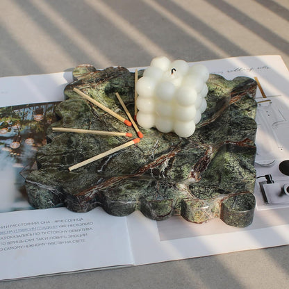 Natural Luxury Marble Tray with Scalloped Edge, Handmade Square Decorative Tray, Catch All Tray for Counter, Dresser, Nightstand and Home Décor (Rain Forest Green)