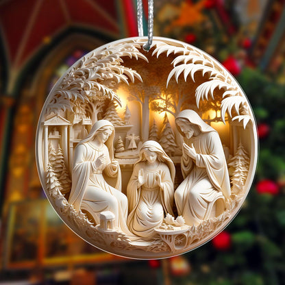 Jabihome Christmas Ornaments 2025, Exchange for Women, Men, Collectible Dated Year Ornaments for Tree, Unique Acrylic Suncatcher, Printed Stained Glass Effect Decor (Nativity Scene)