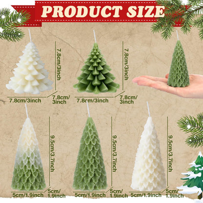 6 Pcs Christmas Tree Shaped Candles Xmas Wax Scented Candles White Green Decorative Christmas Tree Gifts for Xmas Eve Winter Holiday Party New Year Bedroom Room Table Decor, 3 Assorted Styles