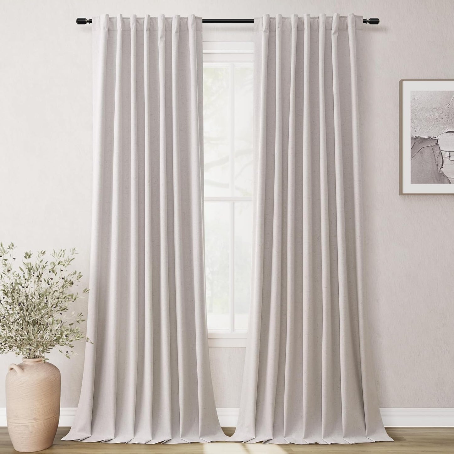 BOODII Champagne Linen Blackout Curtains for Bedroom 84 Inch Length 2 Panels Set Room Darkening Curtains Black Out Curtain Neutral Thermal Insulated Living Room Nursery Drapes Back Tab 52x84