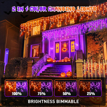 JMEXSUSS 400 LED Color Changing Halloween Lights Outdoor, 38.8ft Orange to Purple Halloween Icicle Lights with Remote, Waterproof String Light Plug in for Outdoor Indoor Party Decor