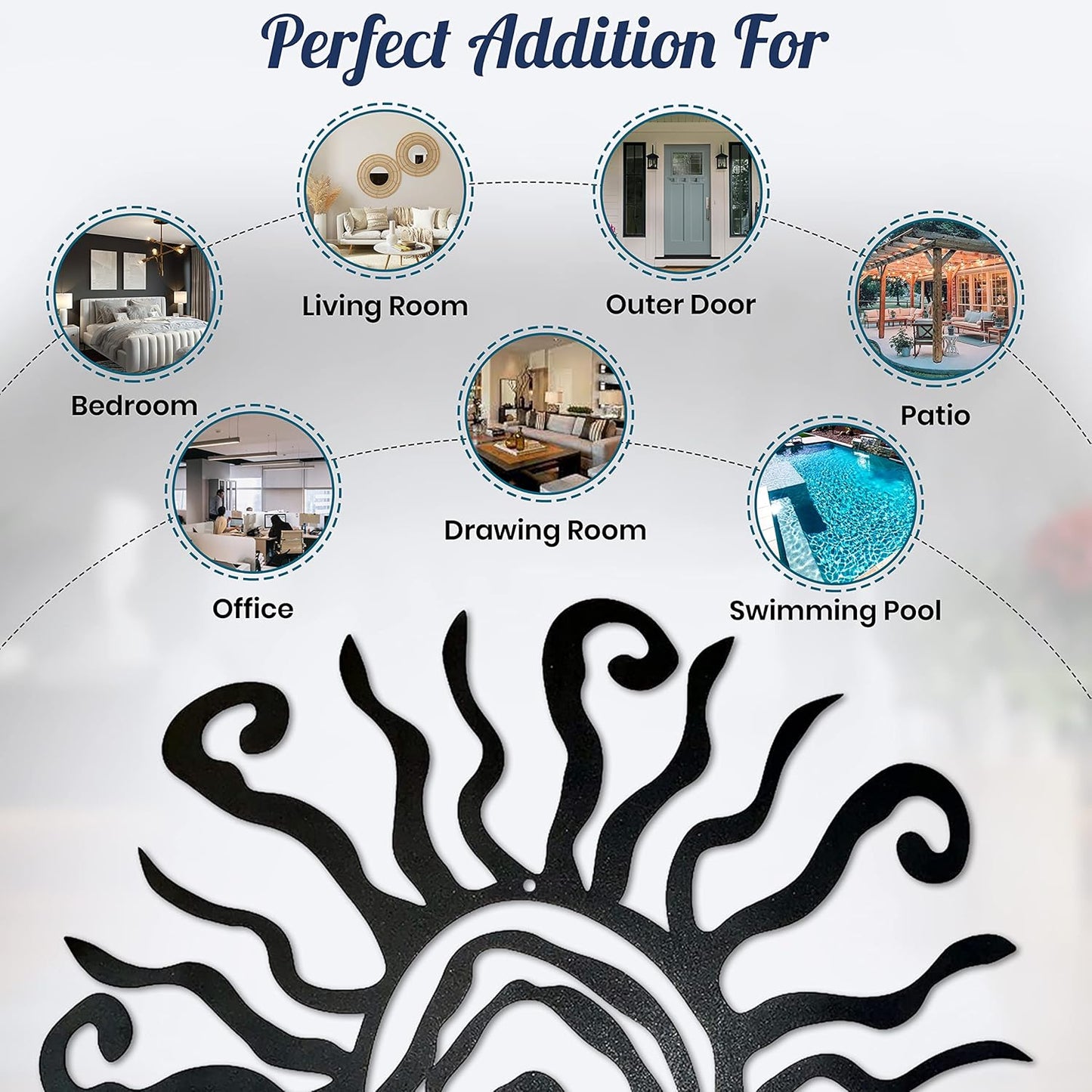 Riverside Designs Wacky Sun Metal Wall Art Indoor/Outdoor Decor - 24" Black Rust Proof Wall Sculpture - Made in USA - Ideal for Bedroom, Garden, Home, Patio and Farmhouse