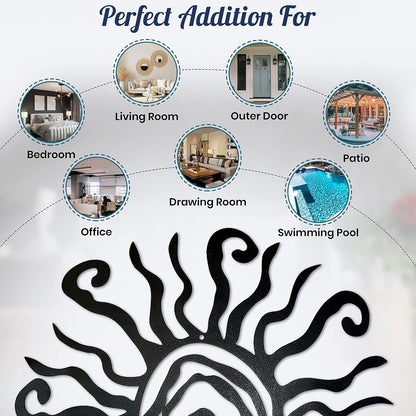 Riverside Designs Wacky Sun Metal Wall Art Indoor/Outdoor Decor - 18" Black Rust Proof Wall Sculpture - Made in USA - Ideal for Bedroom, Garden, Home, Patio and Farmhouse