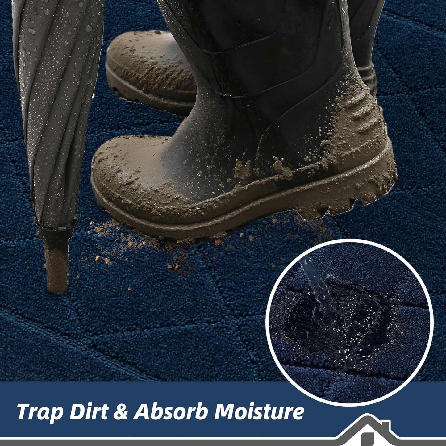 BEQHAUSE Dirt Trapper Door Mat 24" x 60", Doormat Non-Slip Entryway Rugs Washable, Dog Door Mat Stain Resistant and Absorbent Welcome Floor Mat for Front Back Door, Muddy Wet Shoes & Paws, Navy Blue