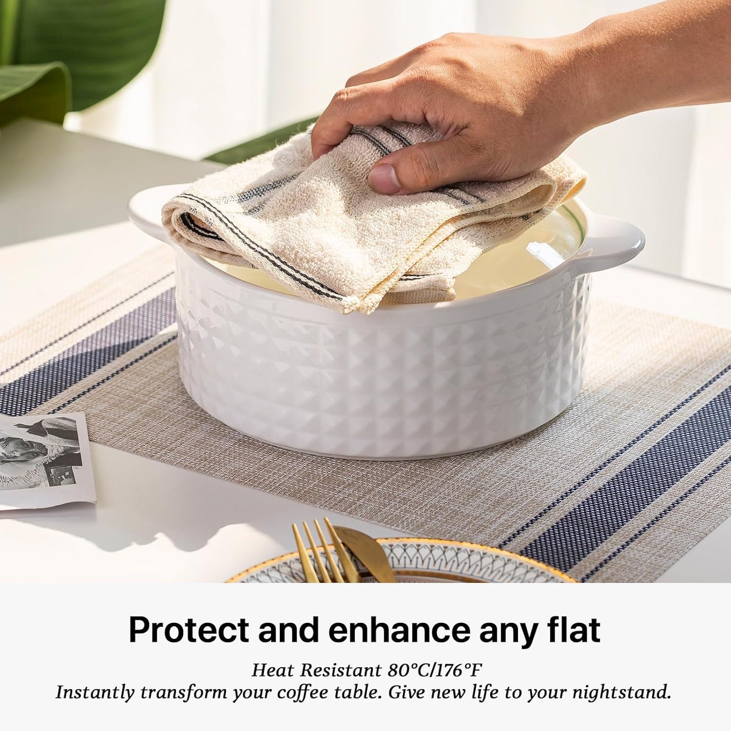 LEXMORE Placemats Set of 6 Vinyl/Plastic Woven Place Mats for Kitchen Table Indoor/Outdoor Washable Placemat Wipeable Dining Table Mats(Blue Skyline)