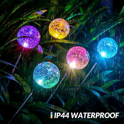SOLPEX Solar Garden Lights 6 Pack, Solar Globe Lights Outdoor Waterproof, Solar Lights Outdoor Decorative, Multi-Color Changing Garden Spheres Large Waterproof for Yard, Cracked Glass Ball LED Lights