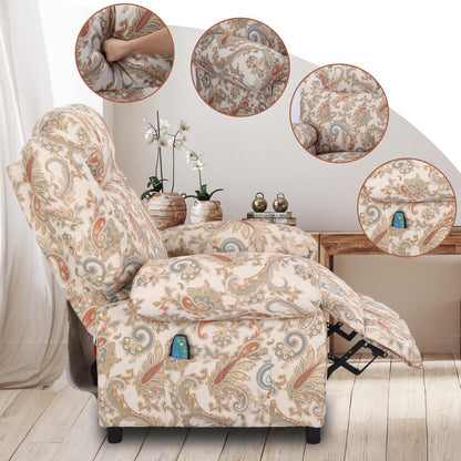 KCREAM Manual Massage Chair Recliner for Adult, Fabric Small Recliner Chairs with Side Pockets and Vibration,Single Sofa Home Theater Seating,Floral