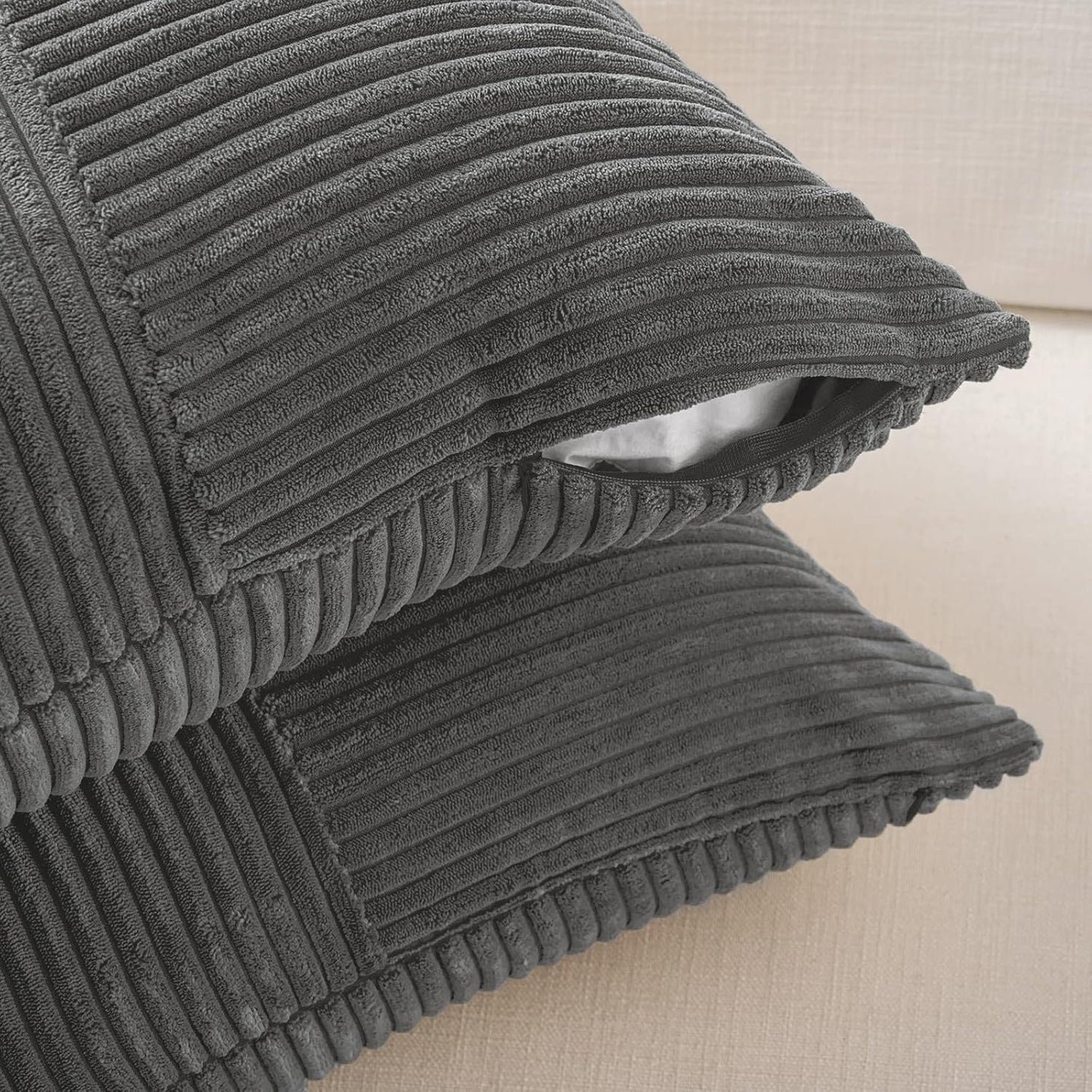 Fancy Homi 2 Packs Dark Gray Big Decorative Throw Pillow Covers 24x24 Inch for Couch Bed Sofa, Rustic Farmhouse Boho Home Decor, Soft Corss Corduroy Patchwork Accent Square Cushion Case 60x60 cm