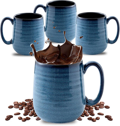 Hasense Coffee Mugs Set of 4, 15 Ounce Porcelain Mug Set with Handle for Morning Coffee Tea and Cocoa, Ceramic Coffee Cups with Beautiful Glaze for Men, Women, Navy