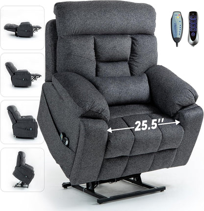 Power Lift Chair Recliners for Elderly with Heated and Massage, 4 Motor Headrest, Lumbar Independent Adjustment Power Lift Recliner with Hidden Cup Holder、Side Pocket、Back Pillow