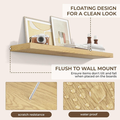 RICHFOCUS 40Inch Floating Shelves for Wall 2 Pack Shelves for Bedroom|Kitchen|Bathroom Wall Mounted Rustic Wood Floating Shelf with Invisible Brackets for Books|Storage|Decor, Oak