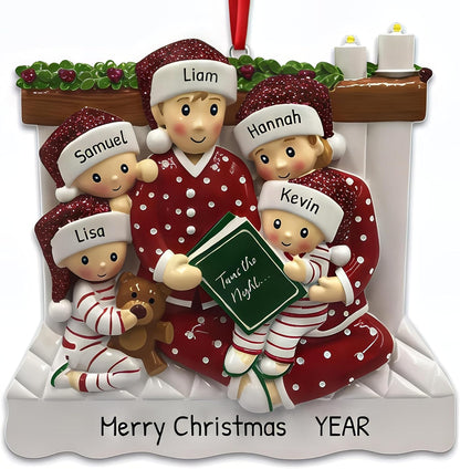 Bedtime Storytelling Family of 5 Christmas Ornament 2025 Personalized Family Christmas Ornaments 2025 | Holiday Reading Personalized Tree Ornaments Customizable Gifts Night and Book of Five Ornament