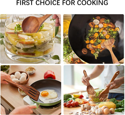 7-Piece Wooden Cooking Utensil Set - Teak Spatula and Spoons for Kitchen