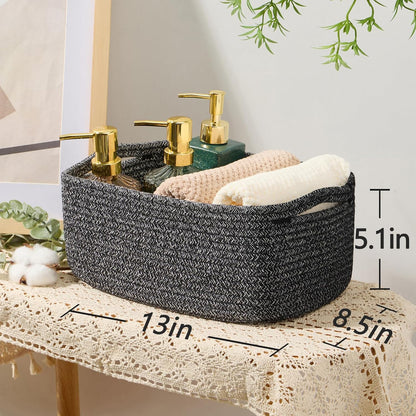 Small Storage Baskets for Organizing | Closet Organizer Bins | Shelf Toy Basket | Woven Rope Baskets | Cube Decorative Box | Shallow Basket | 13x8.5x5.1” | 4 Packs Dark Gray