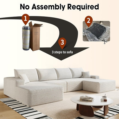 136" Sectional Couches for Living Room Modern Modular Sofa with L-Shape Couchs Upholstered Boneless Couch Deep Seat Sectional Couch with Chaise (White, Left Facing Chaise+3Seaters+Ottoman)