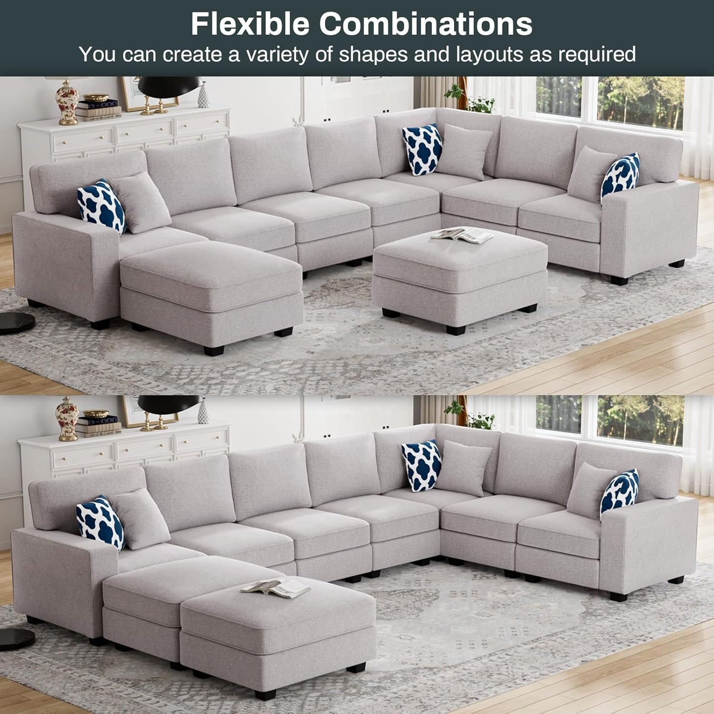 L Lengend Vansen Modular Sectional Sofa U Shaped Couch with Ottoman Modern Reversible Corner Sectional Couch for Living Room (Light Grey, U Shaped Sofa-5)