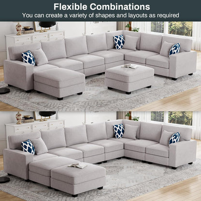L Lengend Vansen Modular Sectional Sofa U Shaped Couch with Ottoman Modern Reversible Corner Sectional Couch for Living Room (Light Grey, U Shaped Sofa-5)