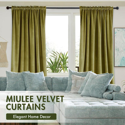 MIULEE Moss Green Velvet Curtains Thermal Insulated Blackout Curtain Drapes for Bedroom Living Room Darkening 96 Inches Long Curtains Panels Rod Pocket Set of 2
