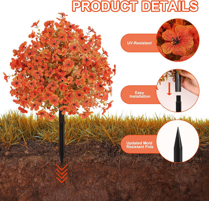 Set of 2 Artificial Fall Topiary Ball Flowers for Outdoor Decoration with Spike 20", UV Resistant Fake Autumn Floral Shrubs, Realistic Faux Bushes Plants for Garden,Yard,Porch and Patio Decor