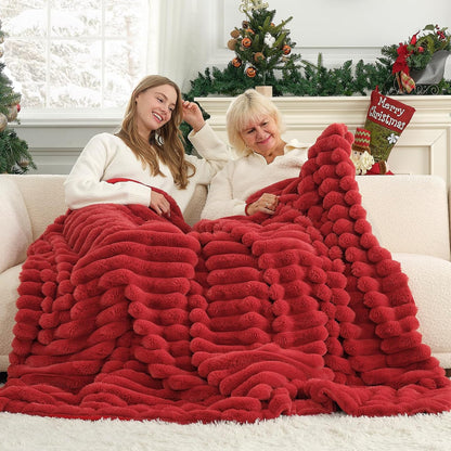 Cozy Bliss Faux Fur Throw Blanket for Couch, Cozy Warm Plush Striped Blanket for Sofa Bedroom Living Room,60 * 80 Inches Cardinal Red
