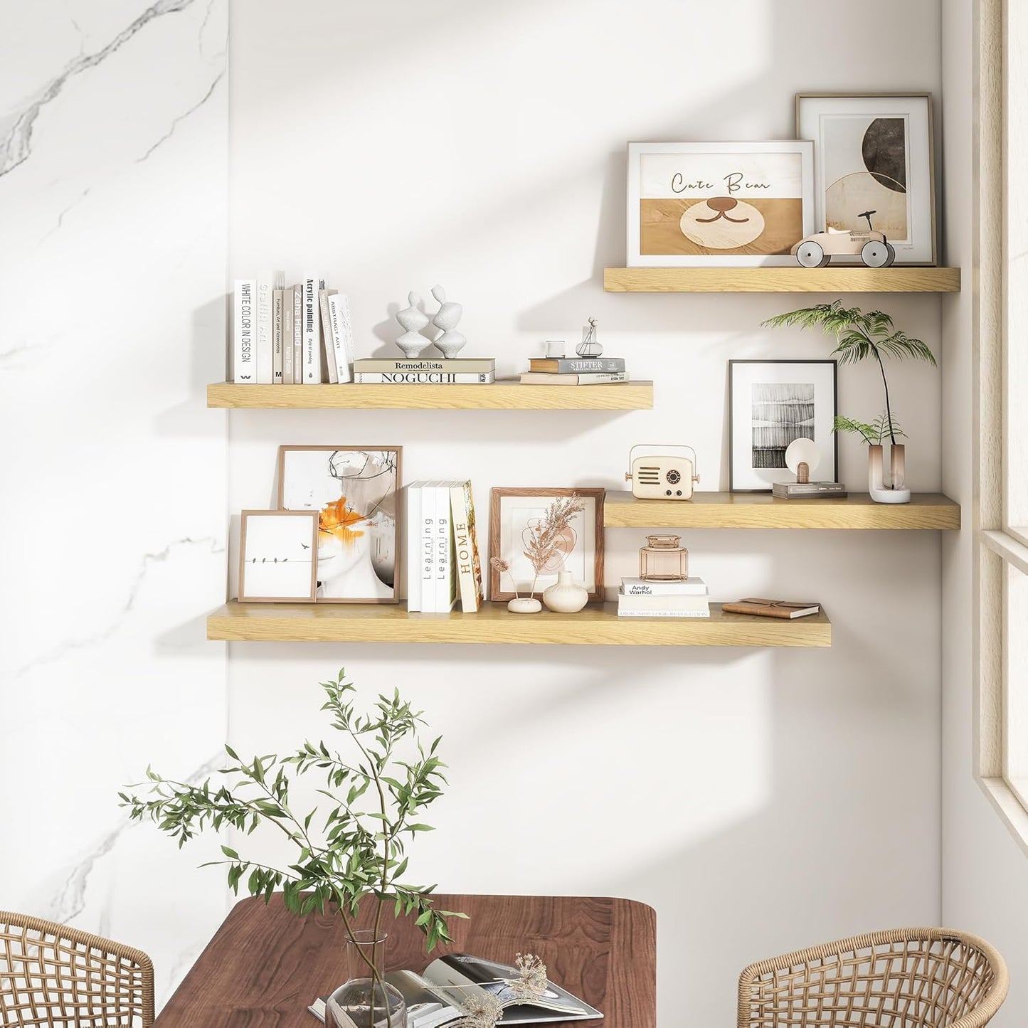 RICHFOCUS 40Inch Floating Shelves for Wall 2 Pack Shelves for Bedroom|Kitchen|Bathroom Wall Mounted Rustic Wood Floating Shelf with Invisible Brackets for Books|Storage|Decor, Oak