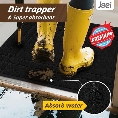 JSEI Entryway Rugs Doormat 24"x36", Non-Slip Dirt Trapper Door Mats Indoor, Washable Absorbent and Stain Resist Welcome Floor Mat for Front Door, Dog Door Mat, Muddy Wet Shoes & Paws, Black