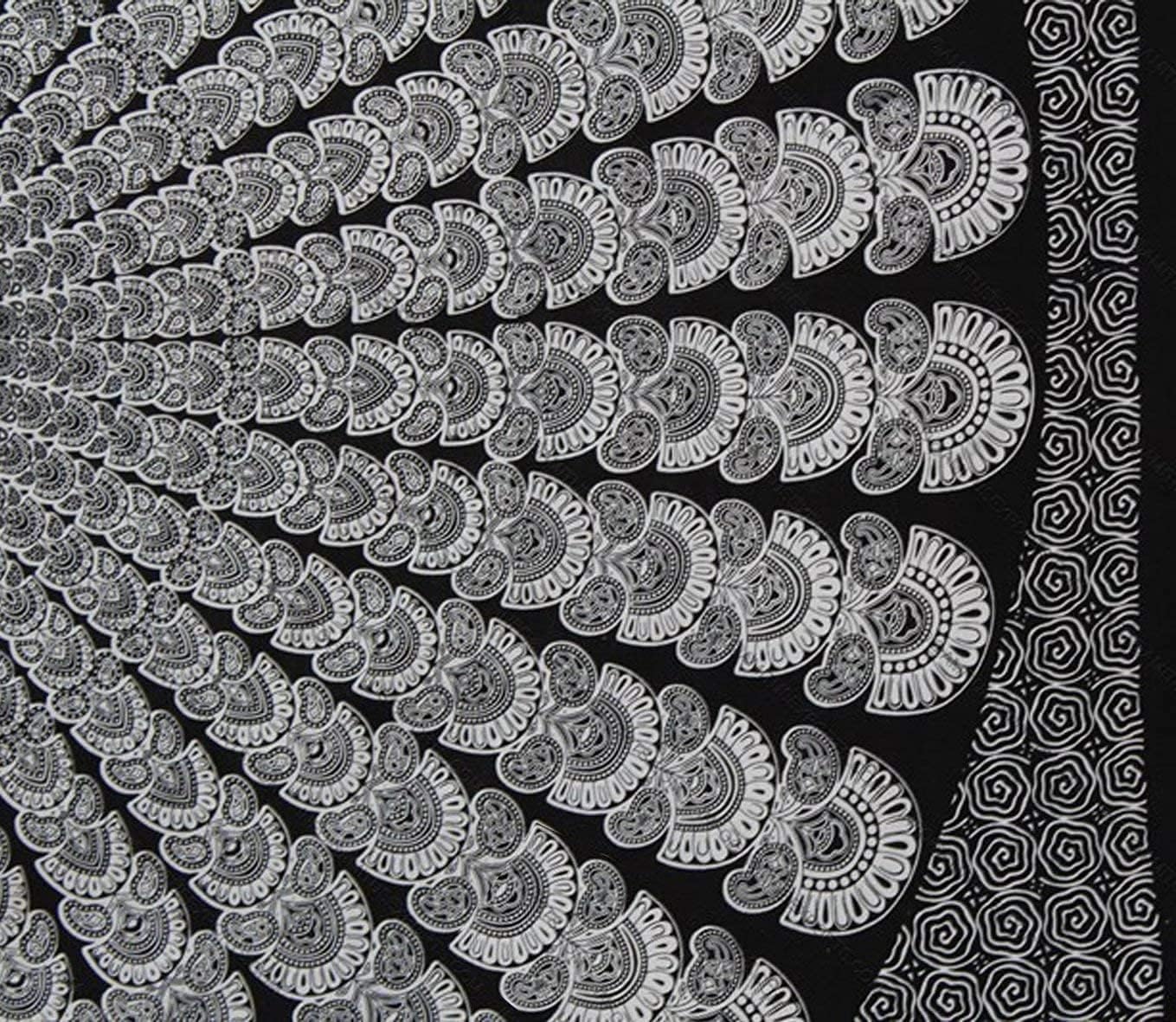 Bless International Handmade Indian hippie Bohemian Psychedelic Peacock Mandala Wall hanging College Dorm Beach Throws Table Cloth Bedding Tapestry (Black White, Medium(54x60Inches)(137x152cms))