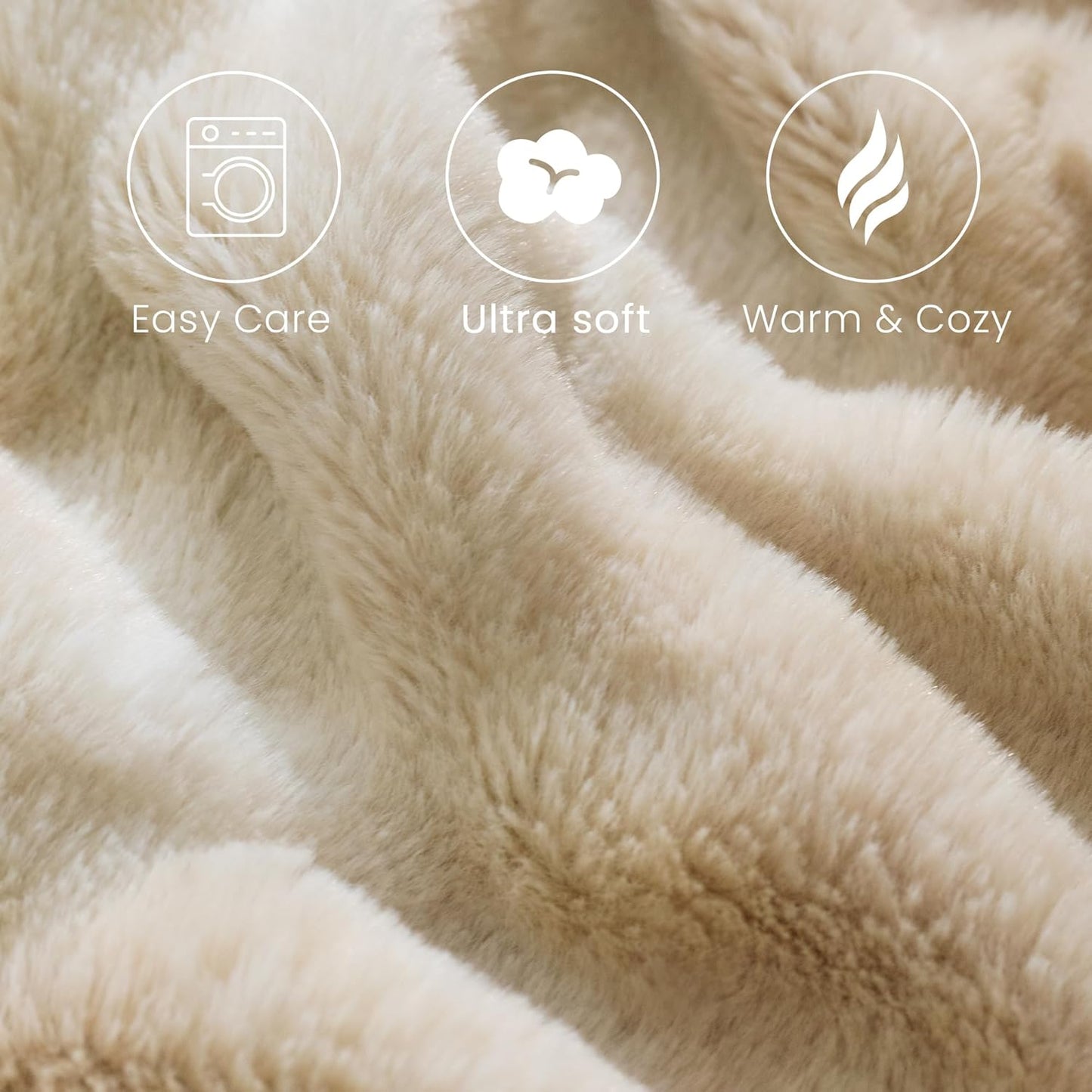 Faux Fur Blanket, Twin Size Oversized Throw Blanket for Couch, Fluffy Blanket with Stretch Ruched Design, Ultra Soft Giftable Home Decor, 60x80 inches, Tie-Dyed in Khaki