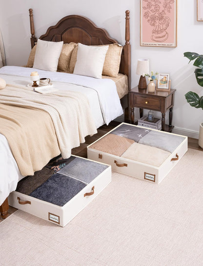 StorageWorks Underbed Storage Box, Under Bed Clothes Organizer With Sturdy Structure and Ultra Thick Fabric, Beige, 30" L x 28" W x 6" H, 2 pack