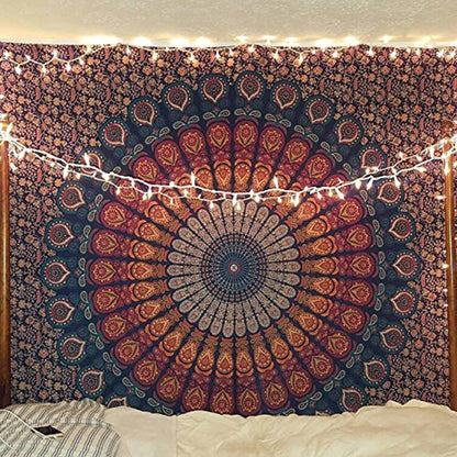 raajsee Blue Orange Tapestry Mandala Wall Hanging- Wall Tapestries For Bedroom - Aesthetic Tapestrys -Queen (82x92 Inches / 208x232 Cms)