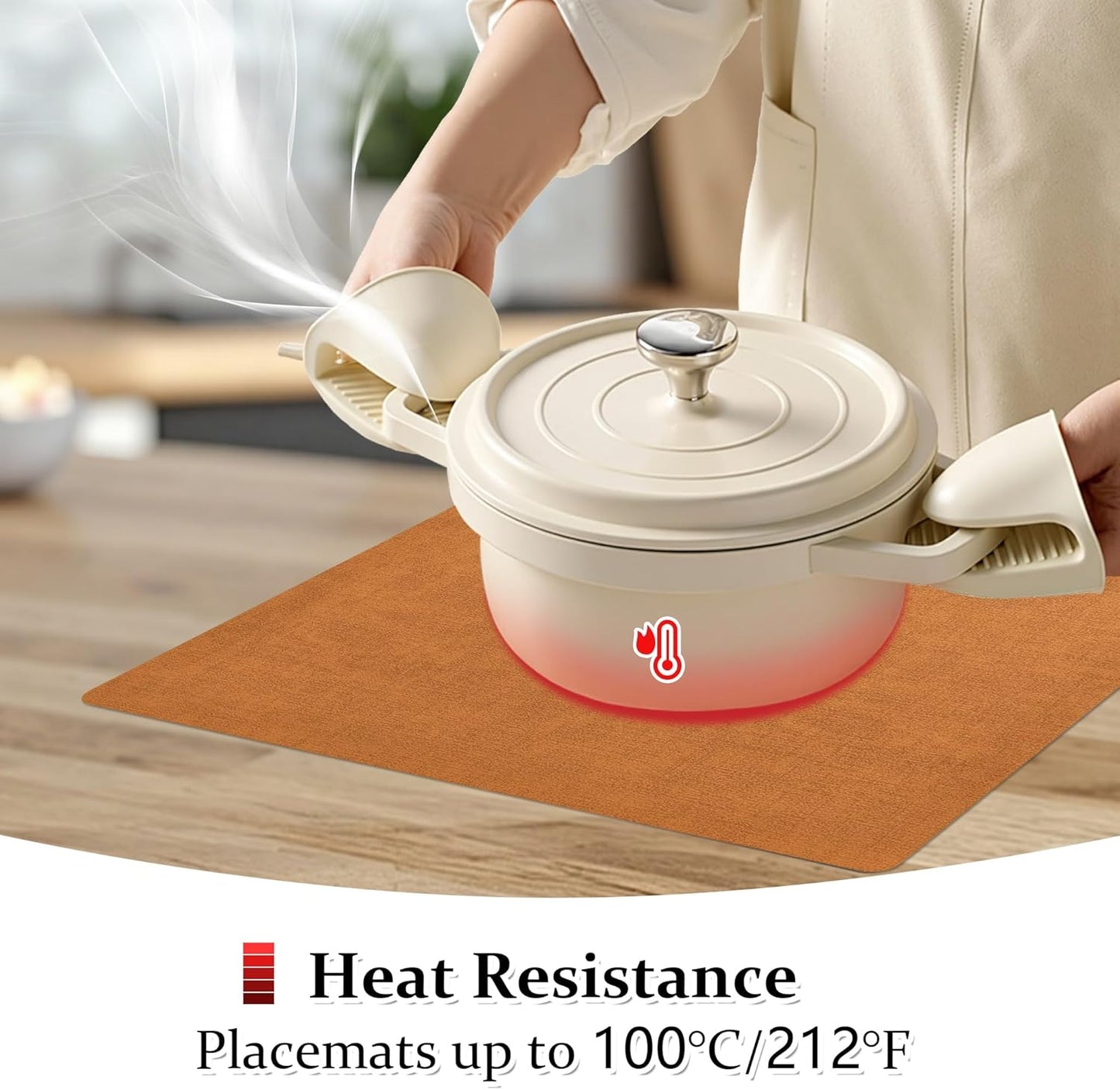 FROMHEART Faux Leather Placemats Set of 12–Waterproof,Heat/Oil Stain-Resistant PU Table Mat–Reversible,Non-Slip,Easy to Clean Place Mats for Kitchen,Dining,Indoor/Outdoor,(Orange-Grey,11.8" x 17")