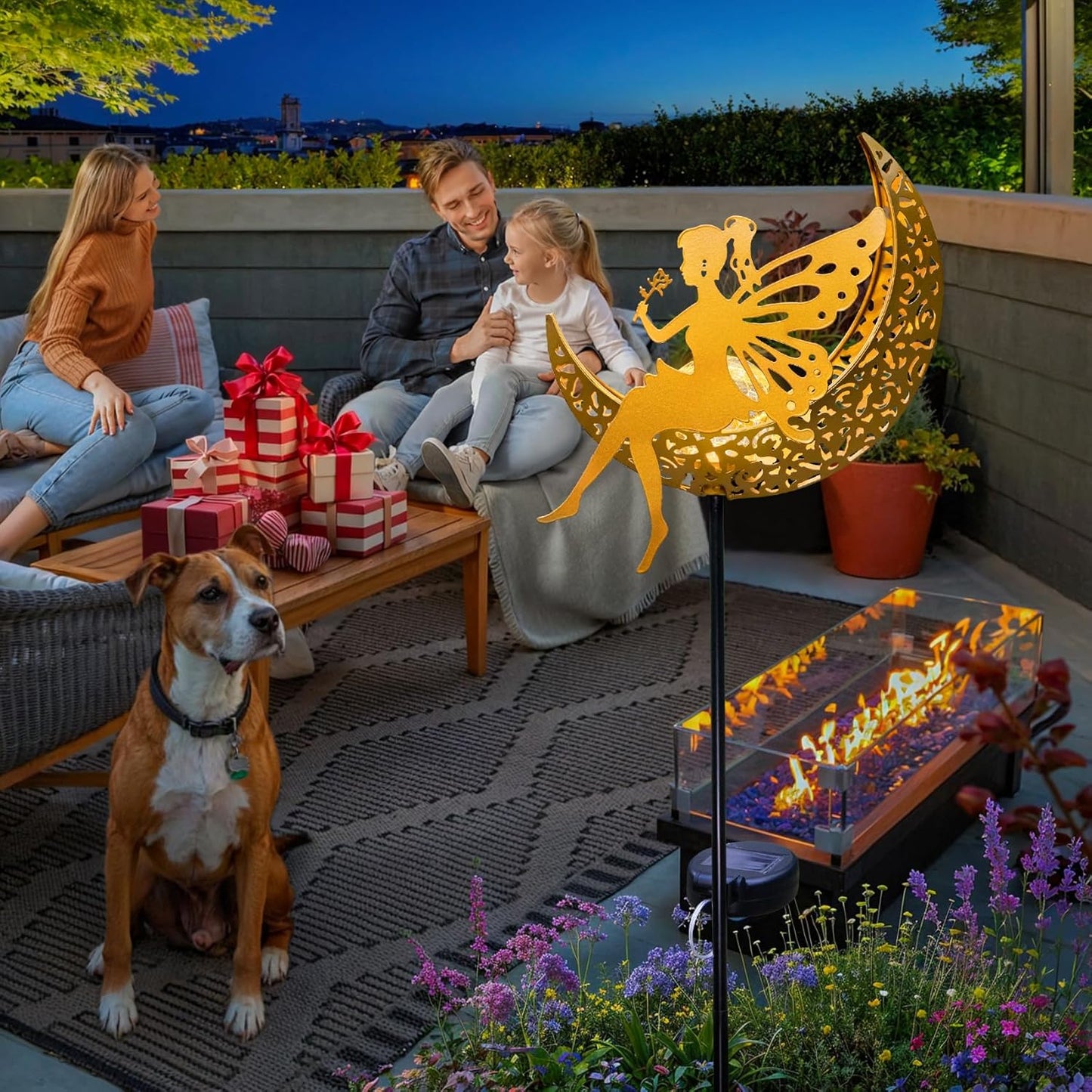 Fairy Moon Solar Lights Outdoor Garden Gifts for Mom Yard Decorations Stakes Lights, Waterproof LED Outside Backard Decor, Lawn Patio Ornaments, Mothers Day Birthday Gifts for Mom (Gold,1Pack)