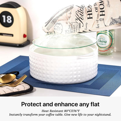 LEXMORE PlaceMats Set of 12 Vinyl/Plastic Woven Place Mats for Kitchen Table Indoor/Outdoor Washable PlaceMat Wipeable Dining Table Mats(Navy Cube)