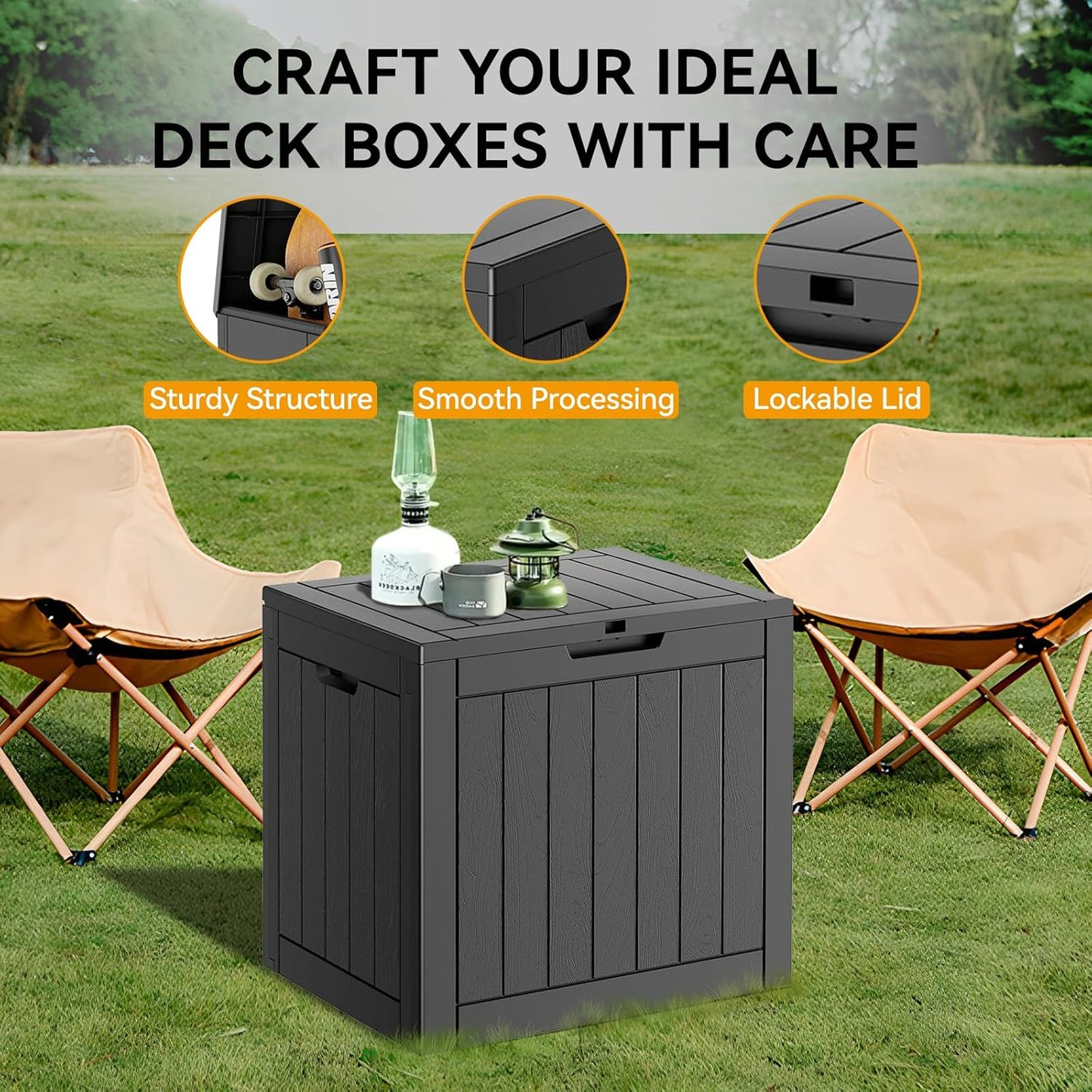 33 Gallon Outdoor Storage Box, Waterproof Resin Deck Box for Indoor & Outdoor Use – Lockable Patio Storage Bin for Garden Tools, Package Deliveries, Pool Accessories, Sports Gear & Furniture-Black