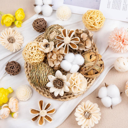 36Pcs Vintage Decorative Balls for Potpourri Bowl Filler, Bowl Filler for Table Centerpiece Home Decor, Woven Rattan Wicker Balls, Rattan Wicker Orbs Fillers for Vase Jar Dough Bowl